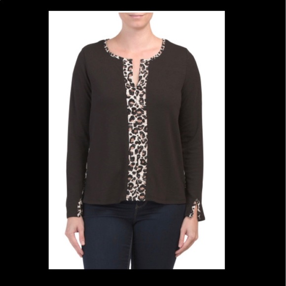 NWT long sleeve top with leopard print accents - Picture 4 of 4